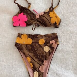 Aerie Brown Floral Bikini Set
